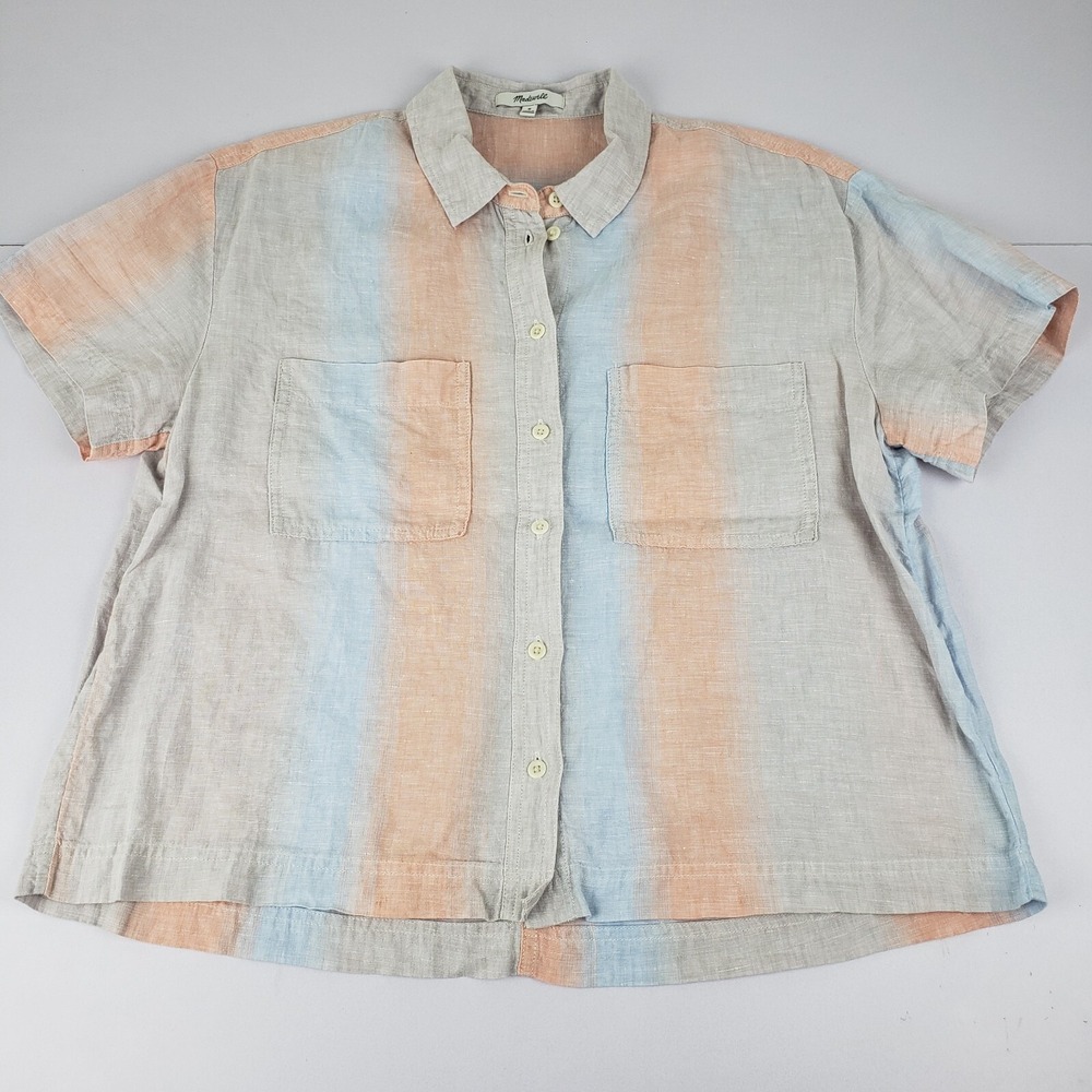 Madewell Linen‎ Blouse Beachside Coastal Women's Medium Ombre Stripe Top